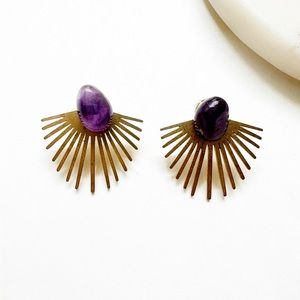 Amethyst Sunshine Earrings - Amethyst Sunburst 3-in-1 Earrings - Hypoallergenic